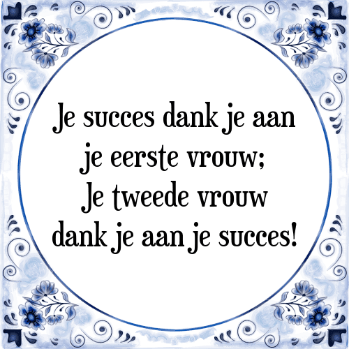 Je succes dank je aan je eerste vrouw; Je tweede vrouw dank je aan je succes! - Tegeltje met Spreuk