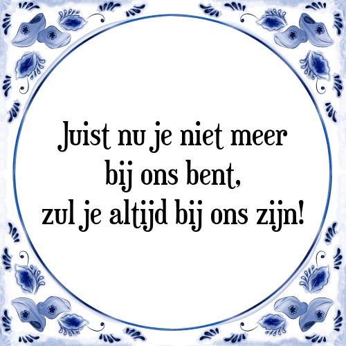 Juist nu je niet meer bij ons bent, zul je altijd bij ons zijn! - Tegeltje met Spreuk