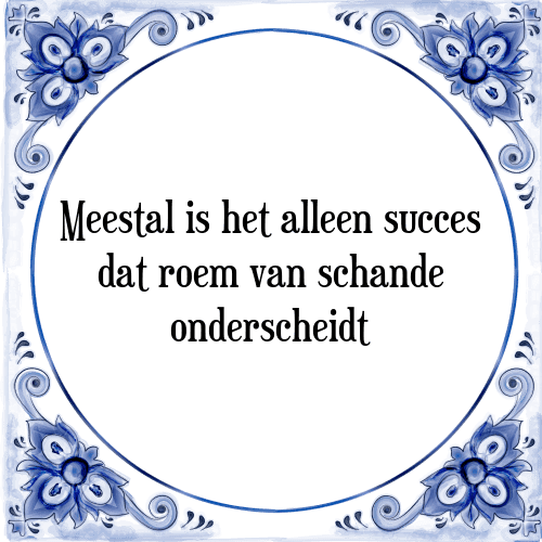 Meestal is het alleen succes dat roem van schande onderscheidt - Tegeltje met Spreuk