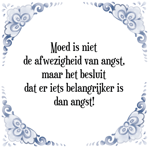 Moed is niet de afwezigheid van angst, maar het besluit dat er iets belangrijker is dan angst! - Tegeltje met Spreuk