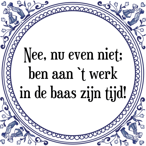 Nee, nu even niet; ben aan `t werk in de baas zijn tijd! - Tegeltje met Spreuk