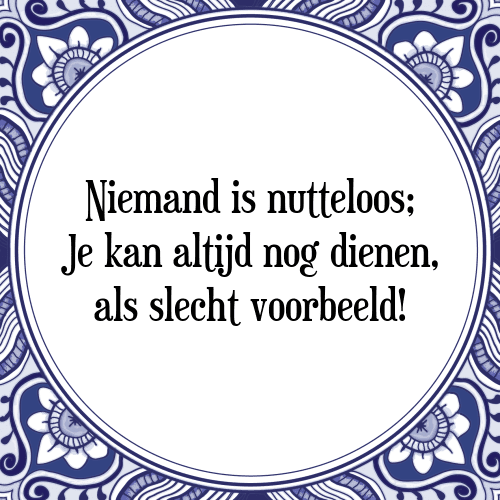 Niemand is nutteloos; Je kan altijd nog dienen, als slecht voorbeeld! - Tegeltje met Spreuk