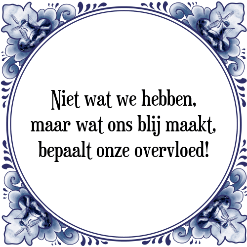 Niet wat we hebben, maar wat ons blij maakt, bepaalt onze overvloed! - Tegeltje met Spreuk