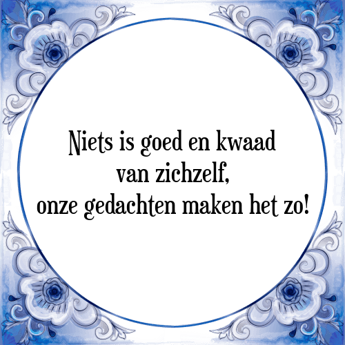 Niets is goed en kwaad van zichzelf, onze gedachten maken het zo! - Tegeltje met Spreuk