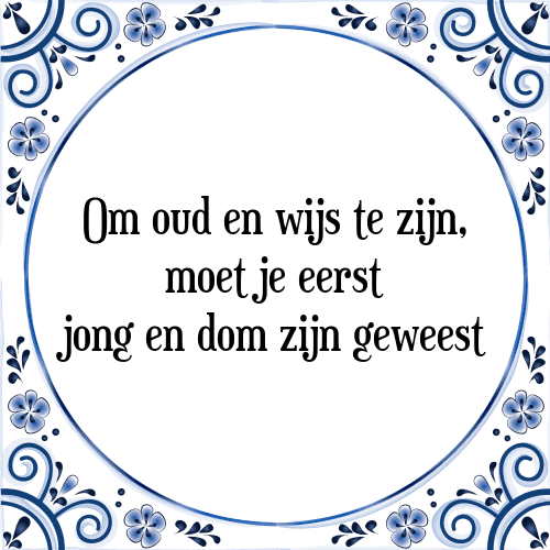 Om oud en wijs te zijn, moet je eerst jong en dom zijn geweest - Tegeltje met Spreuk