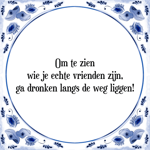 Om te zien wie je echte vrienden zijn, ga dronken langs de weg liggen! - Tegeltje met Spreuk