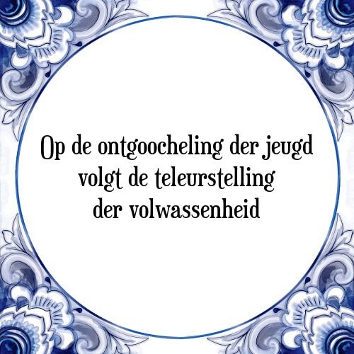 Op de ontgoocheling der jeugd volgt de teleurstelling der volwassenheid - Tegeltje met Spreuk