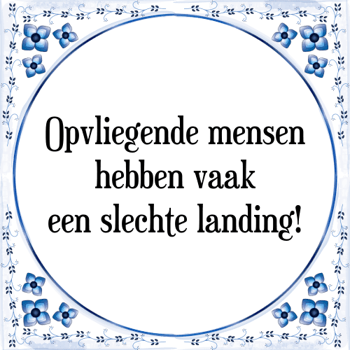 Opvliegende mensen hebben vaak een slechte landing! - Tegeltje met Spreuk