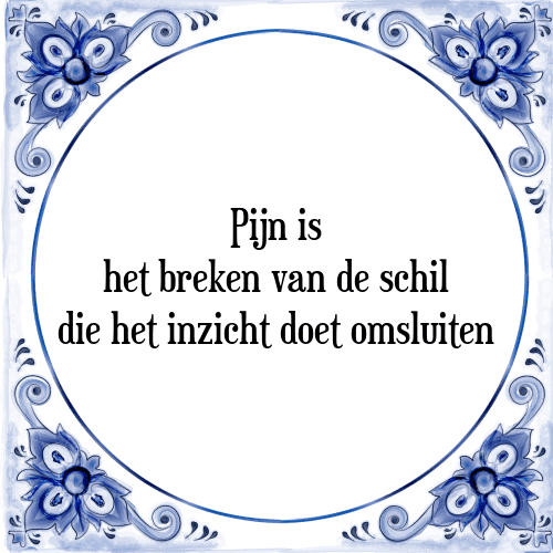 Pijn is het breken van de schil die het inzicht doet omsluiten - Tegeltje met Spreuk