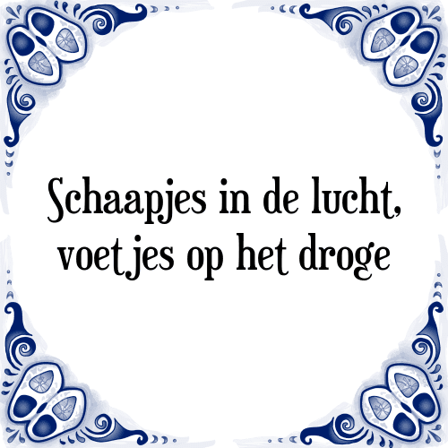 Schaapjes in de lucht, voetjes op het droge - Tegeltje met Spreuk