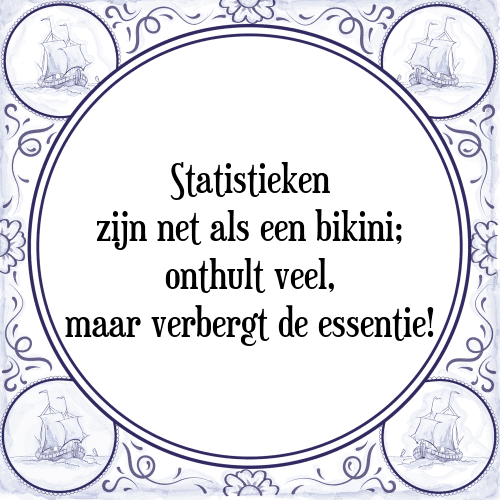 Statistieken zijn net als een bikini; onthult veel, maar verbergt de essentie! - Tegeltje met Spreuk