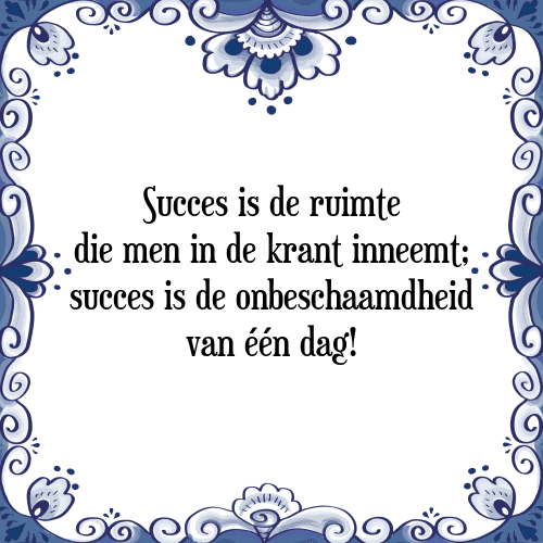 Succes is de ruimte die men in de krant inneemt; succes is de onbeschaamdheid van één dag! - Tegeltje met Spreuk