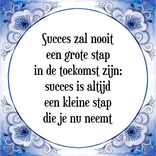 Succes zal nooit een grote stap in de toekomst zijn; succes is altijd een kleine stap die je nu neemt - Tegeltje met Spreuk