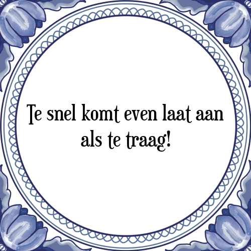 Te snel komt even laat aan als te traag! - Tegeltje met Spreuk