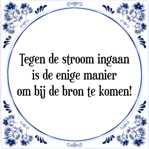 Tegen de stroom ingaan is de enige manier om bij de bron te komen! - Tegeltje met Spreuk