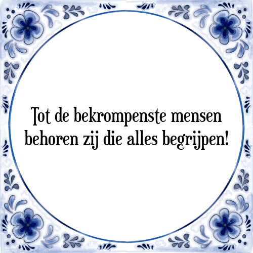 Tot de bekrompenste mensen behoren zij die alles begrijpen! - Tegeltje met Spreuk