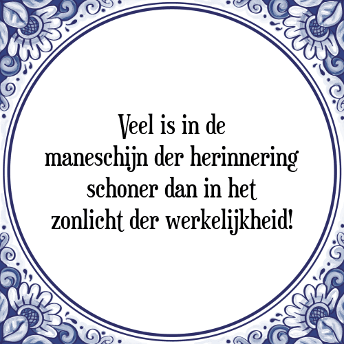 Veel is in de maneschijn der herinnering schoner dan in het zonlicht der werkelijkheid! - Tegeltje met Spreuk