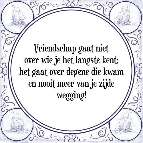 Vriendschap gaat niet over wie je het langste kent; het gaat over degene die kwam en nooit meer van je zijde wegging! - Tegeltje met Spreuk