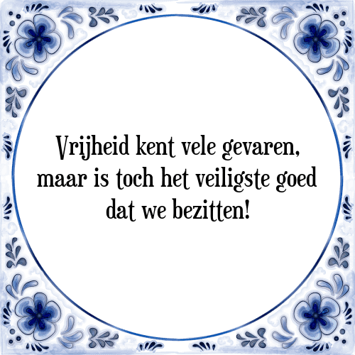 Vrijheid kent vele gevaren, maar is toch het veiligste goed dat we bezitten! - Tegeltje met Spreuk