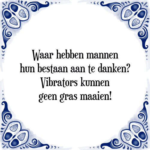 Waar hebben mannen hun bestaan aan te danken? Vibrators kunnen geen gras maaien! - Tegeltje met Spreuk