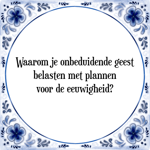 Waarom je onbeduidende geest belasten met plannen voor de eeuwigheid? - Tegeltje met Spreuk