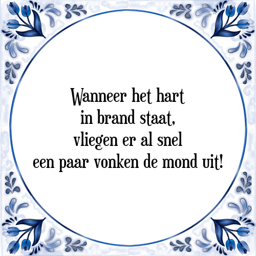 Wanneer het hart in brand staat, vliegen er al snel een paar vonken de mond uit! - Tegeltje met Spreuk