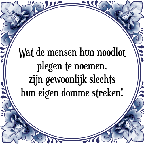 Wat de mensen hun noodlot plegen te noemen, zijn gewoonlijk slechts hun eigen domme streken! - Tegeltje met Spreuk