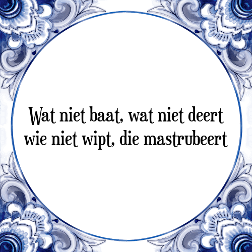 Wat niet baat, wat niet deert wie niet wipt, die mastrubeert - Tegeltje met Spreuk