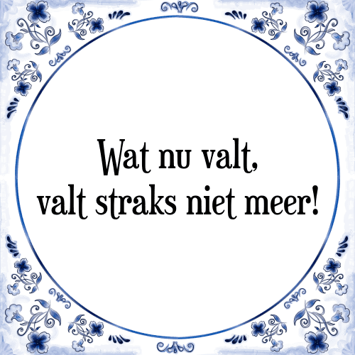 Wat nu valt, valt straks niet meer! - Tegeltje met Spreuk