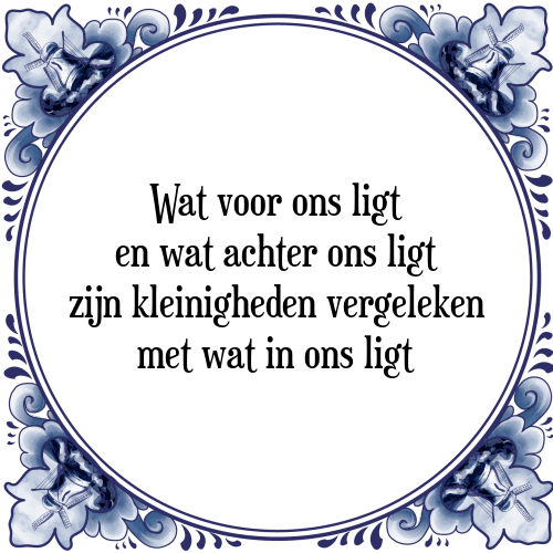 Wat voor ons ligt en wat achter ons ligt zijn kleinigheden vergeleken met wat in ons ligt - Tegeltje met Spreuk