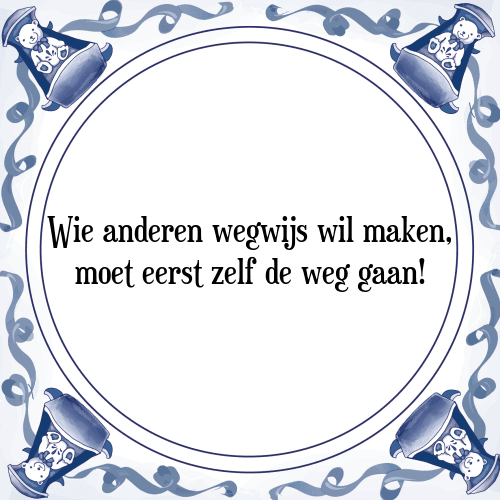 Wie anderen wegwijs wil maken, moet eerst zelf de weg gaan! - Tegeltje met Spreuk