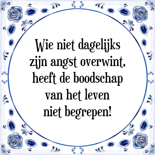 Wie niet dagelijks zijn angst overwint, heeft de boodschap van het leven niet begrepen! - Tegeltje met Spreuk