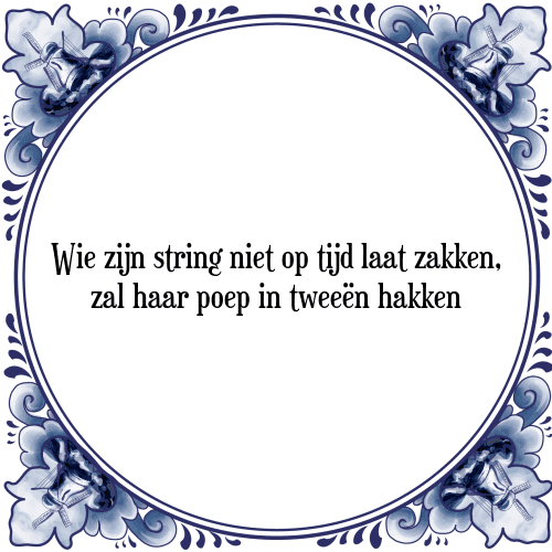 Wie zijn string niet op tijd laat zakken, zal haar poep in tweeën hakken - Tegeltje met Spreuk