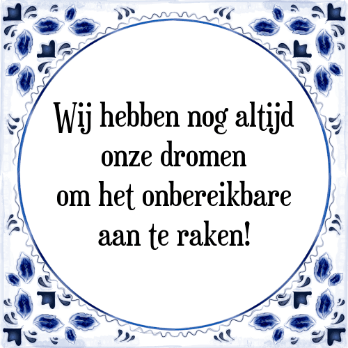 Wij hebben nog altijd onze dromen om het onbereikbare aan te raken! - Tegeltje met Spreuk