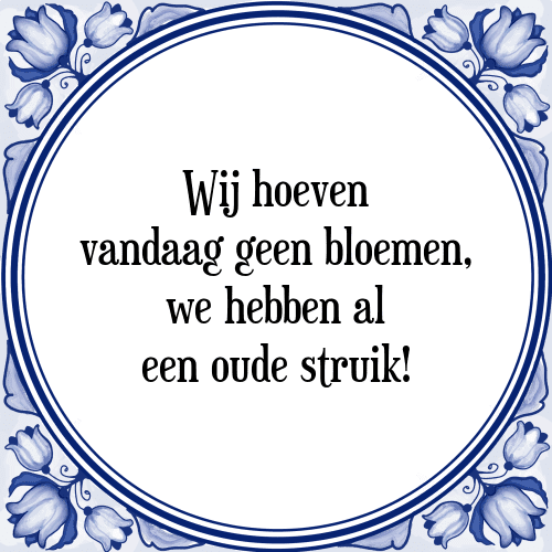 Wij hoeven vandaag geen bloemen, we hebben al een oude struik! - Tegeltje met Spreuk