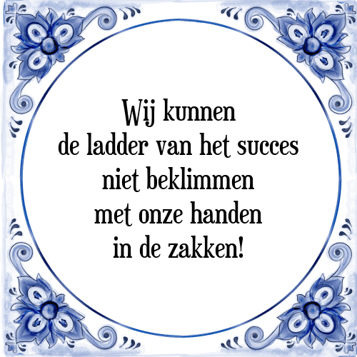 Wij kunnen de ladder van het succes niet beklimmen met onze handen in de zakken! - Tegeltje met Spreuk