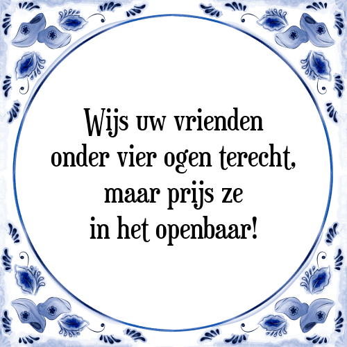 Wijs uw vrienden onder vier ogen terecht, maar prijs ze in het openbaar! - Tegeltje met Spreuk