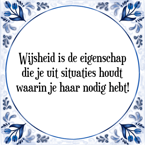 Wijsheid is de eigenschap die je uit situaties houdt waarin je haar nodig hebt! - Tegeltje met Spreuk