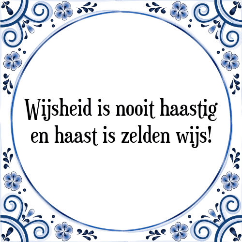 Wijsheid is nooit haastig en haast is zelden wijs! - Tegeltje met Spreuk