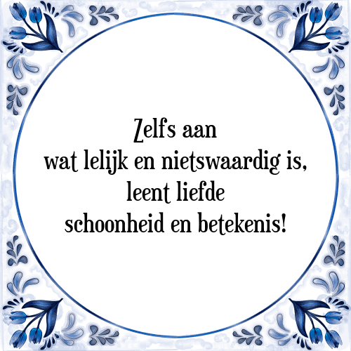 Zelfs aan wat lelijk en nietswaardig is, leent liefde schoonheid en betekenis! - Tegeltje met Spreuk